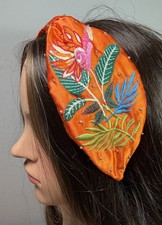 Head Hair Band Accessory Embroidered Retro Floral Hippy Style Orange & Multi