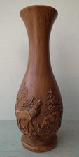 Vintage small faux wood plastic vase deer forest scene kitsch Austria 1960s 50s