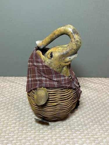 Vintage wicker basket elephant - vintage,