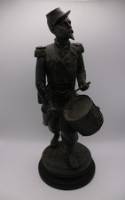 Guillemin Bronze Sculpture of a French Drummer Soldier on a Wooden Base