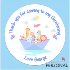 Personalised Christening Day Stickers Party Bag Sweet Cone Seals Thank You Boys