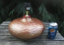 Unusual Gold & Burgundy Round Rippled Searchlight Porcelain Table Lamp Base