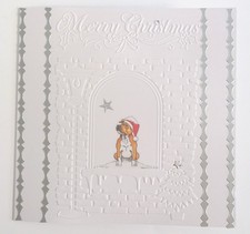 RED STAFFORDSHIRE BULL TERRIER  HAND MADE CHRISTMAS CARD 6" X 6"