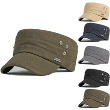 Cotton Military Hat Adjustable Flat Top Army Cadet Cap