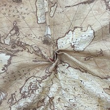 World Map Atlas Vintage Cotton Linen Look Curtain Furnishing Upholstery Fabric