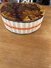 Vintage Retro Craft Sewing Box Storage Case Orange Yellow Brown