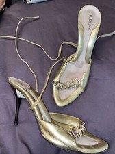 Vintage BALDININI Vero Cuoio Gold Leather Strappy Heels Size 40 Uk6