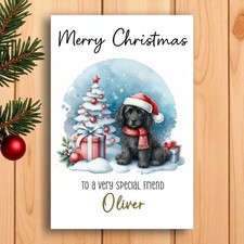 Personalised Black Flat Coated Retriever Christmas Card from the dog.