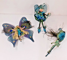 Folk Art Shapes Posable Fairies Pixies Butterfly  3xItems Turquoise Charity Sale