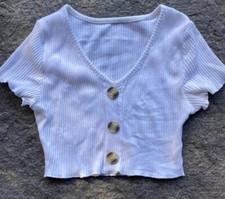 SHEIN White XS ribbed crop top T Shirt recommend size 4 or 6