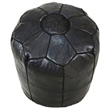 LEATHER MOROCCAN POUFFE UNSTUFFED OTTOMAN FOOTSTOOL HANDMADE GENUINE POUF BLACK