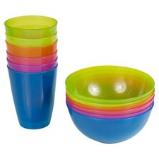 12Pcs Plastic Bowls & Cups Set