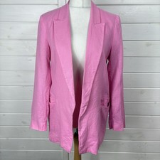 ZARA Jacket Womens Medium Pink Linen Blazer Relaxed Classic Smart Lined Open