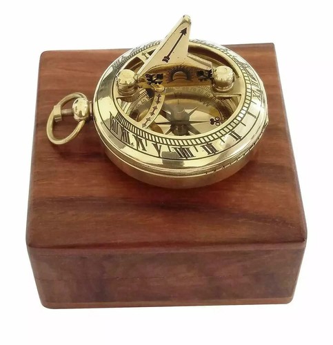Vintage brass pocket - brass, sundial