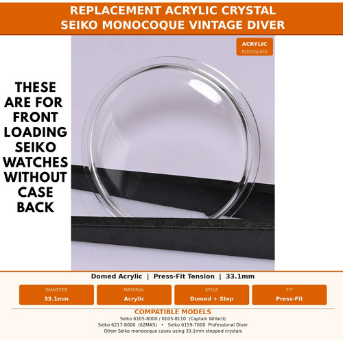 1mm domed acrylic watch - 33.1mm,