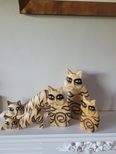 Hand carved wooden cats believed to be Laura Burch group of 5