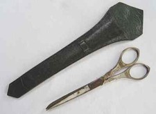 Antique 1920s Scissors Sewing Steel Fluted Embroidery Vintage Leather Sheath 20s