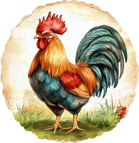 Watercolour rooster kitchen - watercolour,