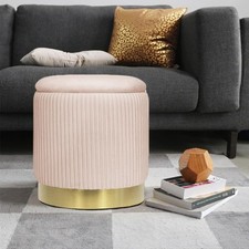 2BYF Round Ottoman with Storage – Set of 2 Upholstered Velvet Vanity Stools