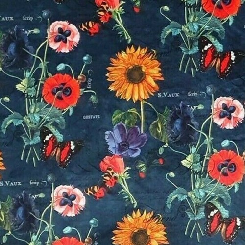 Blue printed velvet - blue, fabric