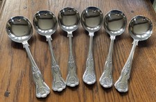 6 Vintage EPNS A1 Sheffield Silver Plated Kings Pattern Soup Spoons 7” long
