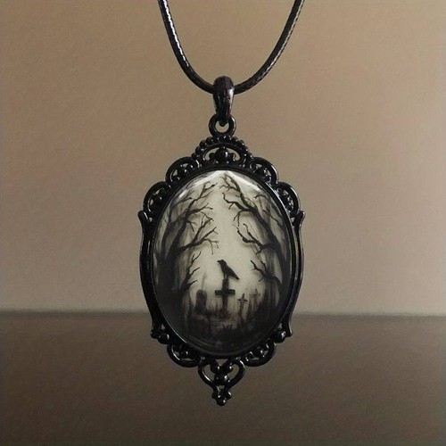 Gothic raven cross necklace - gothic,