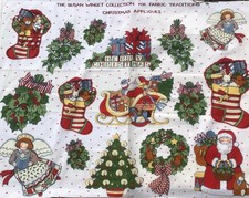 Christmas appliques fabric panel Sarah Winget Fabric Traditions 100% Cotton