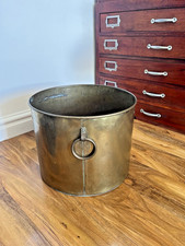 HEAVY ANTIQUE BRASS COAL LOG BUCKET FIRE SIDE STORAGE VINTAGE PLANTER JARDINIERE