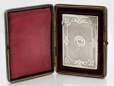 Antique Victorian Sterling Silver Card Case Original Fitted Case Hallmarked 1869