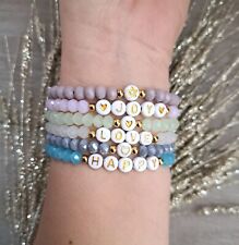 Personalised Name & Heart Bracelet | Beaded Stretch Gift for Women & Children