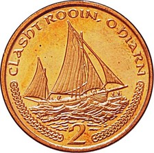 Isle of Man Manx Lugger Fishing Boat 2p coin - Circulated