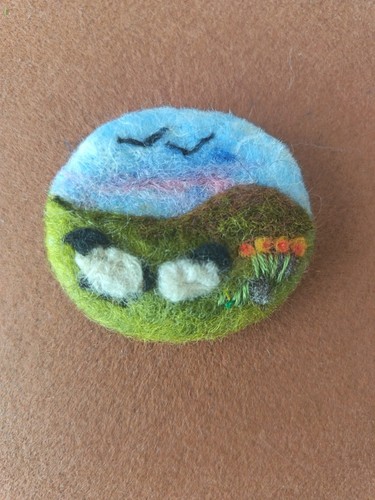 Needle felted brooch hillside - brooch,