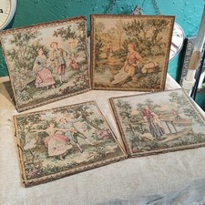 Set 4x Vintage Antique French Wall Hanging Tapestry Cottage Sampler 