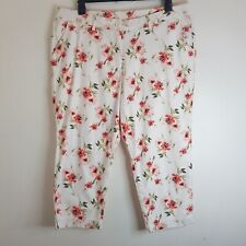 NEW Ann Harvey Plus Size 18-24 Floral Pink White Cotton Cropped Culotte Trousers