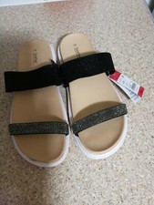 Ladies Slip On Sandals Size 7 Black Sparkle & White Soleflex