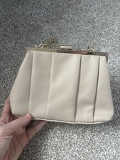 Women’s Beige Brown Faux Leather Primark Gold Chain Clutch Bag & magnetic clasp