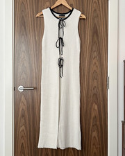 ASOS White Black Tie Front Ribbed Knit Sleeveless Long Waistcoat Cardigan S NEW