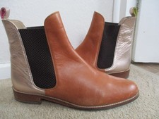 JOULES TAN/GOLD LEATHER WESTBOURNE CHELSEA BOOTS SIZE UK 8