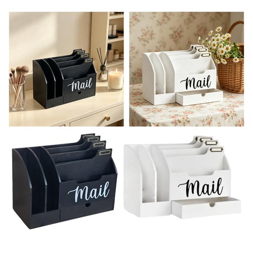 Wood desktop mail organizer - mail,