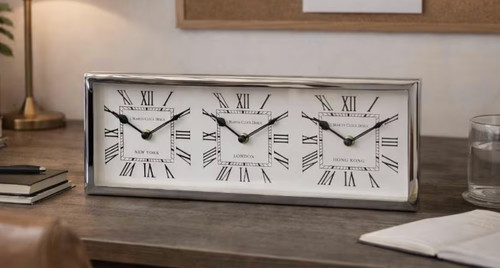 Three time zone desk - desk, clock