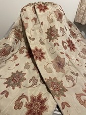 Jacobean Tapestry style beige red traditional style lined curtains pair 44" W 54