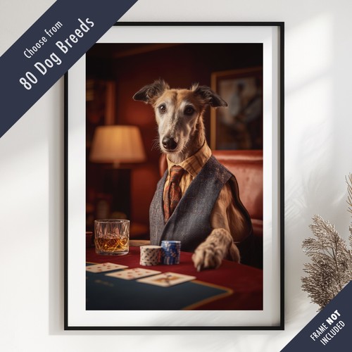 Dog playing poker - dog, portrait
