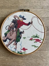 Cath Kidston Vintage Cowboy Horse Lasso Fabric In Embroidery Hoop For Boy’s Room