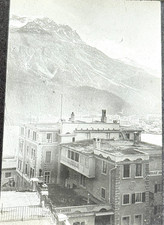 ANTIQUE MAGIC LANTERN SLIDE ST MORITZ SWITZERLAND ALPS VIEW FROM WINDOW