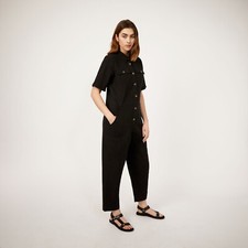 Womens VINTAGE Black Jumpsuit Playsuit Utility Boiler Romper Ladies Overalls