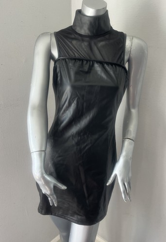 Black faux leather wet - black,