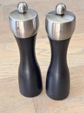 Vintage Peugeot Salt & Pepper Mills Beautiful Dark Wood Silver Tops 8.5”
