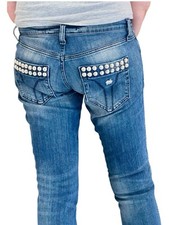 Mcbling Y2K Miss Sixty Ultra Low Rise Studded Straight Leg Jeans Size 32 Uk 12