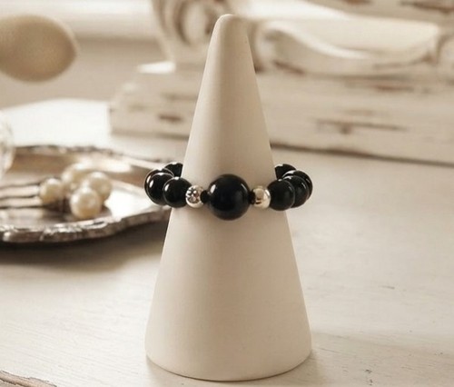 Black faux pearl beaded - black,