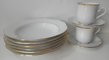 Thun BOWLS x6 Large Rimmed Porcelain White Gold Rimmed + 2 Cups/Saucers